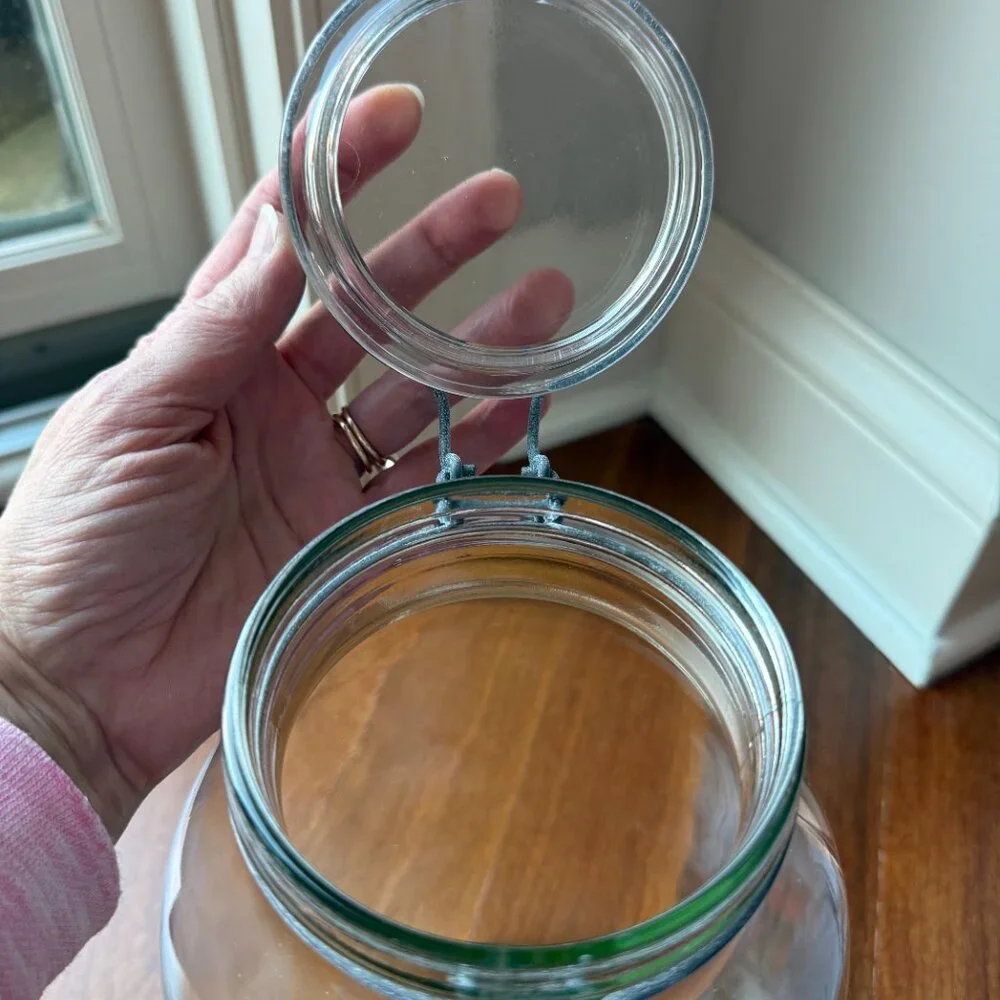 Vintage Carlton Glass 3L Christmas Tree Cookie Jar Canister Clear 3L Hinged Lid